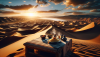 Un paysage marocain realiste avec table et couscous